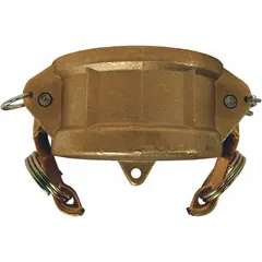 Forged brass dust cap with nitrile gasket for sealing cam and groove couplings when not in use. Rated for 75 psi maximum working pressure at 70°F. Overall length 3 27/32 inches. Suitable for fluid transfer systems requiring protection from contaminants.