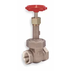 This 3-inch bronze gate valve features a rising stem and wheel handle for manual on/off flow control. It has FNPT x FNPT connections, a bronze wedge and bonnet, and a maximum pressure rating of 400 psi CWP. Suitable for general-purpose shut-off applications in commercial plumbing, HVAC, and process piping where full flow and minimal pressure drop are required.