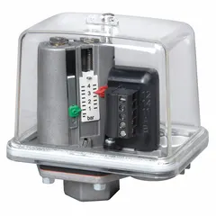 This single-enclosure pressure switch from the MDR-F Series is designed for liquid- and corrosion-resistant operation in industrial environments. It features a 1/4" NPT pressure connection and an adjustable range of 1 psi to 58 psi. Typical applications include monitoring and controlling pressure in hydraulic and pneumatic systems exposed to coolants, cutting fluids, or harsh conditions.