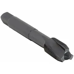Spiral-flute tap designed for threading nickel and titanium alloys. Features a 3/8"-16 UNC thread size, H5 tolerance for 2B class fit, 3 flutes, and a plug chamfer. The spiral flute design evacuates chips upward, making it suitable for blind-hole applications in tough materials.