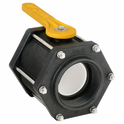 BANJO Manual Two-Way Ball Valve: 4 in, Polypropylene, Straight, FNPT x FNPT, Three-Piece - Polypropylene Ball Valves