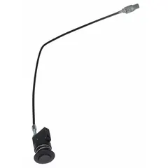 This Bowden wire release features an aluminum button and a 10 mm mounting hole diameter. It is used for remote actuation of mechanisms such as emergency stops, valve controls, or latches in industrial equipment. The panel-mount design suits machinery, material handling, and automation systems.