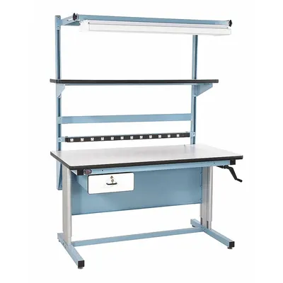PRO-LINE Workstation: Adj Ht, Laminate, 60 in x 30 in, 330 lb Overall Load Capacity - Workstations with Power, Storage & Overhead Lighting