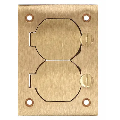 HUBBELL WIRING DEVICE-KELLEMS Floor Box Cover: Rectangular, Gold, Brass - Brass Electrical Floor Box Covers