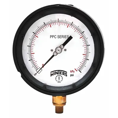 WINTERS Process Compound Gauge: 0 psi to 30 psi, Reflective White, 4 1/2 in Dial - Vibration-Resistant Brass/Bronze Wetted Parts & Plastic Casing