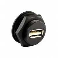 FINECABLES Connector: Industrial, Phosphor Bronze, -20°C to 80°C, USB 2.0, Black, Panel, IP67 (MPN ASICPICUSB2.0AS)