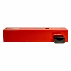 This steel landing gear leg lock secures trailer landing gear to prevent unauthorized movement. Finished in red, it includes two keys. Typical applications include fleet maintenance and industrial transport settings where trailer security is required.