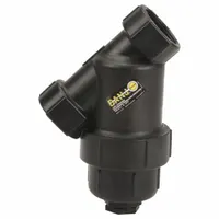 This Y strainer features a polypropylene body with 2-inch NPT connections and a 20-mesh stainless steel screen. The EPDM seal provides leak-free operation. It is used for inline filtration to remove debris from liquids in industrial fluid systems, such as irrigation and water handling
