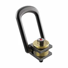 This force-indicating side-pull pivot and rotate hoist ring is designed for lifting operations where load monitoring is required. Constructed from black oxide-coated steel with an M12-1.75 thread, it has a maximum capacity of 1,595 lb. The integrated indicator provides visual confirmation of load status during use.