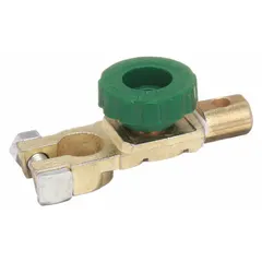 This top-post rotary disconnect switch is designed for negative polarity applications at 12V with a maximum surge current of 500 A. The zinc contacts provide electrical conductivity. Commonly used to isolate battery power for vehicle maintenance, storage, or safety, helping to prevent parasitic drain and reduce fire risk.