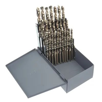 CHICAGO-LATROBE Jobber Length Drill Bit Set: 26 Pc, A to Z, 135° Split Point - NAS-Spec Cobalt Jobber-Length Drill Bit Sets for Aerospace