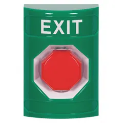 This ADA-compliant push-to-exit button is designed for egress applications in commercial and industrial settings. It features a green finish and measures 4 7/8 inches in height, 3 3/16 inches in depth, and 3 1/4 inches in width. The button allows safe and easy door release during emergency or daily exit scenarios.