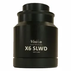 This 6X objective lens is designed for fixed stereo microscopes, offering a super long working distance of 114 mm. It is compatible with VISION ENGINEERING models MPH001, MPH003, MRH001, and MRH002. Suitable for high-magnification inspection of large or tall components in assembly and quality control tasks.