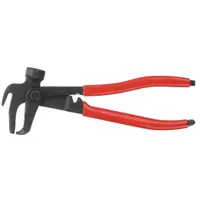This metal tool is designed for installing or removing passenger wheel weights during tire balancing. With an overall length of 7 inches and width of 1 inch, it is suited for use in automotive service and repair shops