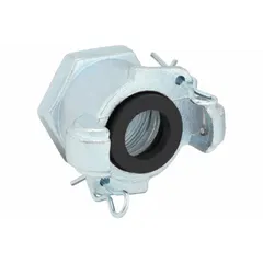 This Chicago-style universal hose coupling features a 1-inch female NPT connection and is rated for a maximum working pressure of 150 psi at 70°F. It is used for connecting hoses in industrial water, air, and fluid transfer systems, including plant maintenance, washdown, and low-pressure pneumatic applications.