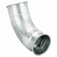 Steel elbow fitting with a 60° angle, designed for 4 in duct diameter and 4 in outlet diameter. Overall length is 9 3/4 in. Used to redirect airflow in ductwork systems for ventilation, dust collection, or exhaust applications.