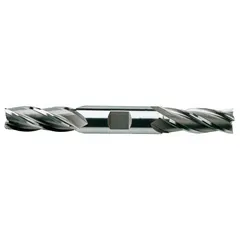 Double-end high-speed steel square end mill with TiCN coating and 4 flutes. Mill diameter 1/8", length of cut 3/8". Used for general-purpose milling of ferrous and non-ferrous materials in slotting, profiling, and contouring operations.