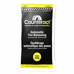 Yellow glass beads for dynamic wheel balancing in truck tires. The 10 oz package is poured into the tire to automatically distribute and counteract imbalance during rotation, reducing vibration and tire wear. Suitable for fleet and vehicle maintenance applications.
