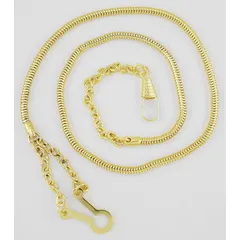 This metal whistle chain features a gold finish and includes a button hook for quick attachment and release. It is designed to hold a whistle securely around the neck, suitable for use in sports officiating, coaching, and safety applications.