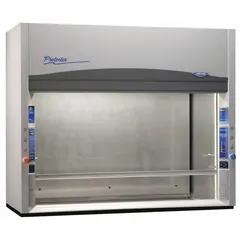 This 4 ft overall width ducted fume hood is designed for radioisotope work, providing containment and exhaust for safe handling of radioactive materials. It includes two pre-plumbed service fixtures and a work surface. A base/stand and blower are required but not included.