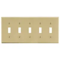 HUBBELL Wall Plate: Toggle, 5 Gang, Ivory, Std Size (MPN P5I)