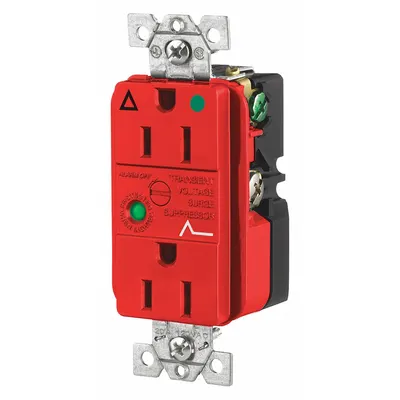 BRYANT Receptacle: Hospital Grade, Duplex, 5-15R, Red, 125V AC, 15 A - General Purpose Receptacles