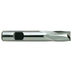 This 2-flute high-speed steel keyway end mill is designed for cutting keyways and slots in metal workpieces. With a 1/8" mill diameter, 3/8" length of cut, and 2-5/16" overall length, it is suitable for general-purpose slotting in ferrous and non-ferrous materials. Commonly used in machining operations for shafts, gears, and pulleys in industrial maintenance and production.