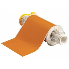Polyester label roll, ochre gloss finish, 6 in x 50 ft, rated for outdoor use. Compatible with BBP85 printer series. Used for industrial identification, asset tagging, and safety labeling in demanding environments.