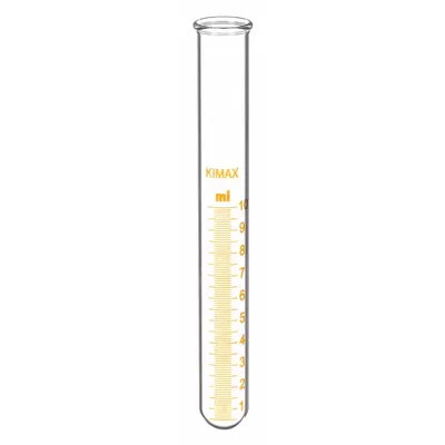 KIMBLE Test Tube: 10 mL, Test Tube, 16 mm Body Dia, 125 mm Overall Ht, Colorless - Glass Test Tubes