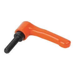 Zinc body with steel thread. Straight teardrop design with threaded stud for tool-free repositioning. Used for clamping, positioning, and adjusting machinery components in jigs, fixtures, and industrial equipment.