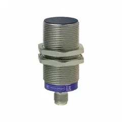 Shielded inductive cylindrical proximity sensor with built-in connector and 3 wires. Operates on 12-48V DC supply voltage. Detects metallic objects without contact for position sensing, part detection, and machine control in industrial automation.