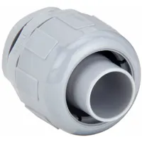 Straight, non-insulated, gray nylon liquid-tight conduit fitting with 3/4 in male NPT threads. UL Listed for use with flexible liquid-tight non-metallic conduit. Provides a sealed connection to enclosures or junction boxes in applications requiring protection against moisture and contaminants