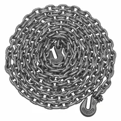 This recovery chain is made of Grade 43 steel with a 5/16 in width and 16 ft length. It features clevis grab hooks on both ends and a hi-visibility orange finish. Used for towing, securing, and pulling heavy loads in industrial, agricultural, and automotive settings.
