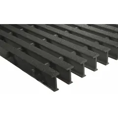 Fiberglass pultruded grating for industrial flooring, walkways, and platforms requiring corrosion resistance. Nominal size 36 in x 12 ft (WxL). Suitable for chemical plants, refineries, and wastewater facilities.