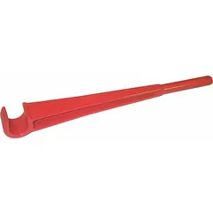 This single end valve wheel wrench is constructed from painted aluminum and is nonsparking, making it suitable for use in environments where spark prevention is required. It has an overall length of 14 inches and is designed for operating valve handwheels in industrial piping systems.