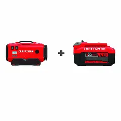 This cordless inflator operates on a 20V DC battery system, delivering up to 160 psi for inflating tires, sports equipment, and inflatables. It includes a 4.0 Ah battery and a 20-inch hose, offering portability for automotive, job site, and home use.