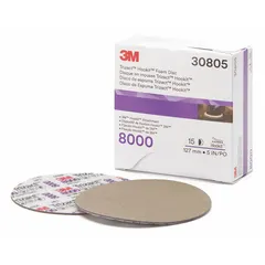 This 5 in diameter, 1/4 in thick silicon carbide disc features a hook-and-loop backing for quick attachment to rotary sanders. Its smooth gray texture is designed for paint finishing, replacing the compounding step to achieve faster, cleaner results on painted surfaces.