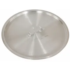 Aluminum cover for 28 qt compatible sauce pots, featuring a riveted aluminum handle. NSF Certified for use in commercial and institutional kitchens. Suitable for covering pots during cooking, holding, or storage to help maintain temperature and prevent contamination.