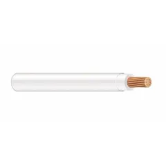 4 AWG stranded copper building wire with one conductor, rated 600 V. White THHN/THWN-2 jacket suitable for dry and wet locations. 1000 ft length. Used for power distribution, lighting, and control circuits in conduit, raceways, or cable trays.