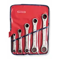 PROTO Box End Wrench Set: Alloy Steel, Chrome, 5 Tools, 1/4 in to 7/8 in Range of Head Sizes, Pouch (MPN J1190A)