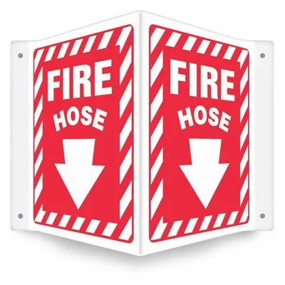 CONDOR Safety Sign: PETG, Mounting Holes Sign Mounting, 12 in x 14 in Nominal Sign Size - V-Shape Projection Fire Hose Signs