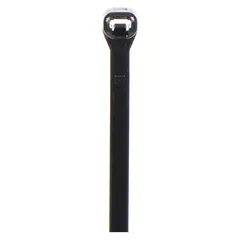 Black fine adjustment cable tie with 0.27 in width, 21 1/2 in nominal length, and 6 in nominal maximum bundle diameter. Suitable for securing and organizing cable bundles in industrial environments. Rated for outdoor use. Supplied in a 50-pack.