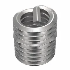 Free-running helical insert with tang for installation, made from 18-8 stainless steel. M8-1.25 right-hand coarse metric thread, plain finish, 8.3 mm length. Tensile strength 200,000 to 250,000 psi. Supplied in a 500-piece pack. Used to repair or reinforce threads in metal components.