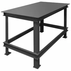 Fixed-height steel-top worktable with a 48 in x 36 in work surface. Overall load capacity of 14,000 lb. Suitable for heavy-duty industrial workstations, assembly lines, and warehouse applications requiring a robust, non-expandable work surface.