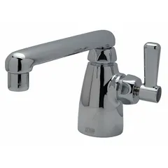 Single-post laboratory faucet with chrome finish, designed for cold water media. Features one lever handle and a straight outlet. Inlet connection type is NPSM. Suitable for use in laboratory wash stations and sink areas.