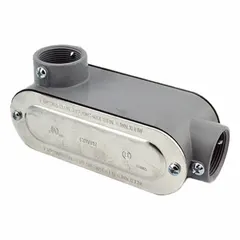 Die cast zinc LL 90° elbow conduit body with 1 1/4 in trade size and threaded hub. Zinc electroplate finish. Provides access to conductors for pulling, splicing, or maintenance in electrical conduit systems. For use with electrical junction boxes or enclosures.