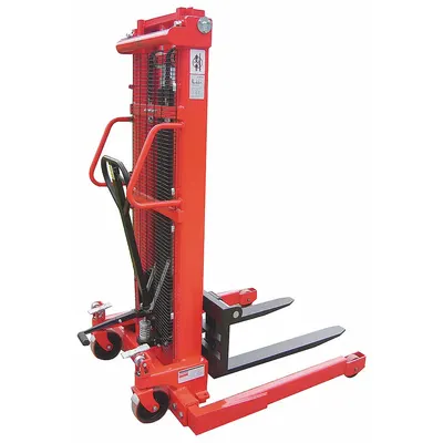 Dayton Stacker: 2,000 lb, 36 in L x 4 in W Fork, 56 in L x 54 in W x 72 in H Overall Dim - Straddle Stackers