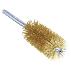 Brass heavy-cleaning brushes for soft metals, 3/4 in diameter with 0.006 in fill diameter. Supplied in a 10-pack. Used for cleaning tubes and bores, removing debris, oxidation, and light burrs without damaging the base material.