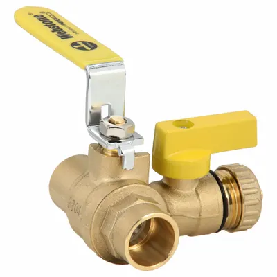 WEBSTONE Ball Valve w/ Drain: 3/4 in, Brass, 600 psi Max. Op Pressure, Full Port Ball Port - Brass T-Pattern Purge Valves