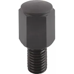 Spherical steel positioning foot with external M16 thread and wear-resistant convex face. RoHS compliant. Provides adjustable support for machinery and fixtures, accommodating slight angular misalignment to reduce mounting stress.